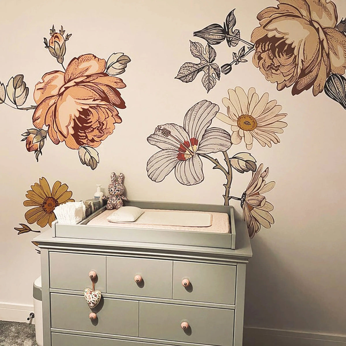 Soft Nursery Floral Wall Decal Wall Sticker for Kids Vintage Peony Flower ClickWalls