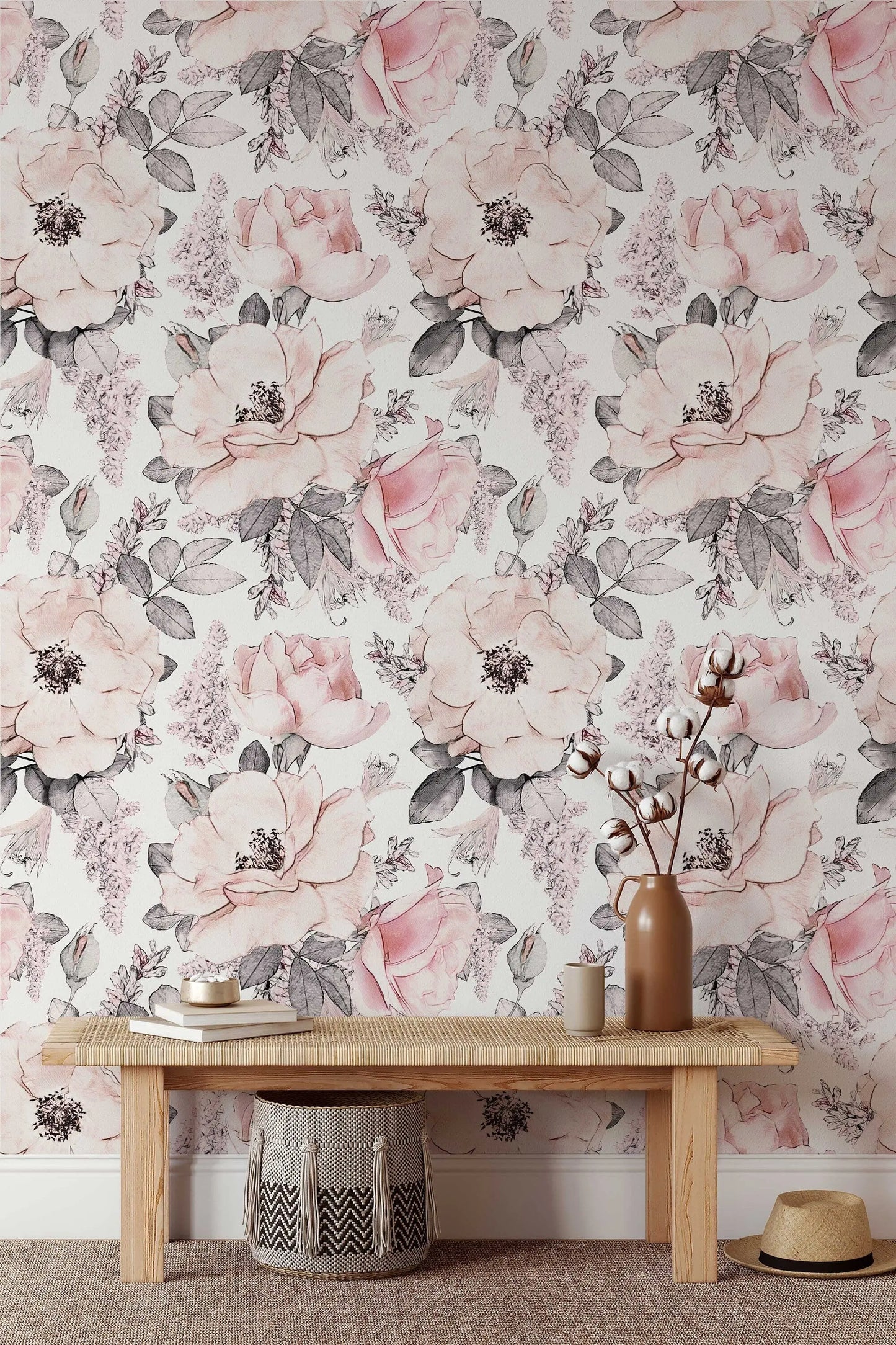 Soft Pink Abstract Roses Wallpaper | Floral Wallpaper Peel and Stick | Removable Wallpaper | Watercolor Wallpaper | Flower Wallpaper Mural ClickWalls
