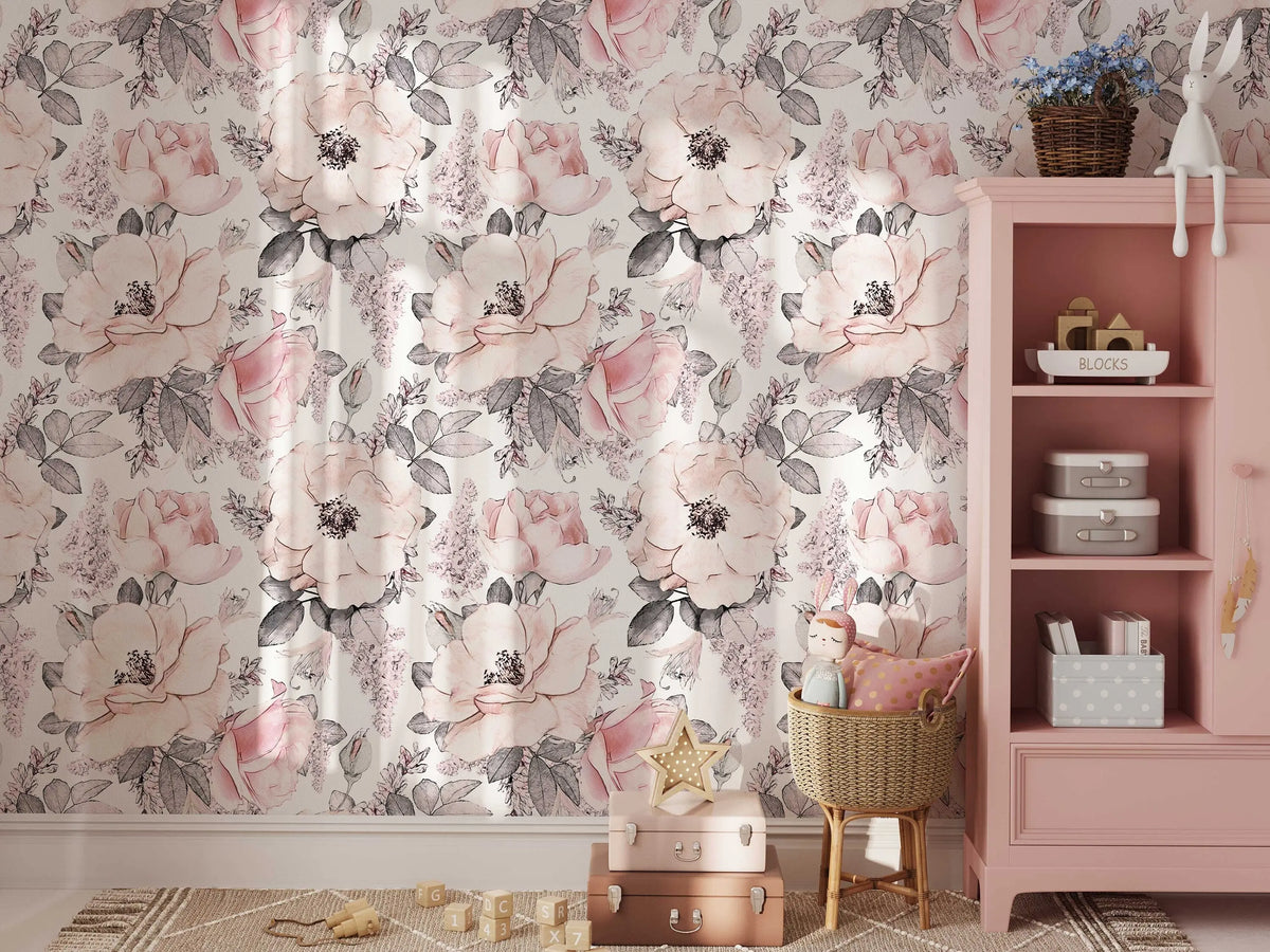 Soft Pink Abstract Roses Wallpaper | Floral Wallpaper Peel and Stick | Removable Wallpaper | Watercolor Wallpaper | Flower Wallpaper Mural ClickWalls