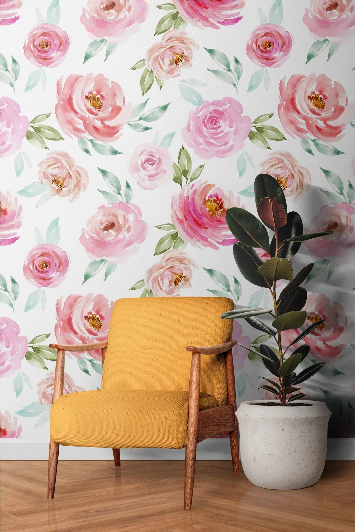 Soft Pink Roses Wallpaper | Floral Wallpaper Peel and Stick | Removable Wallpaper | Watercolor Wallpaper | Flower Wallpaper Mural ClickWalls