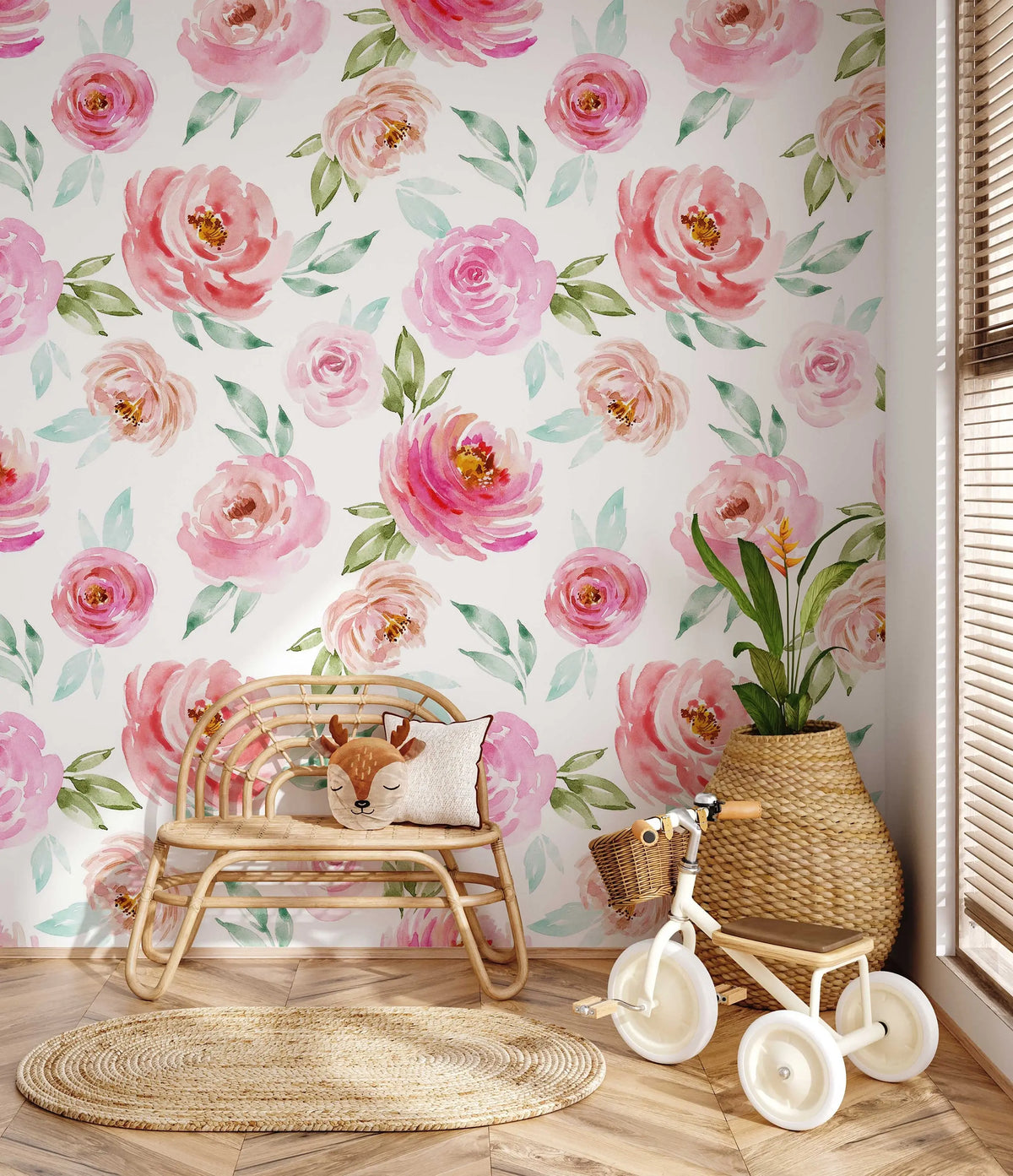 Soft Pink Roses Wallpaper | Floral Wallpaper Peel and Stick | Removable Wallpaper | Watercolor Wallpaper | Flower Wallpaper Mural ClickWalls
