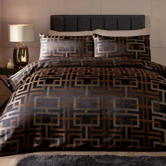 Soiree Bardon Black Duvet Cover and Pillowcase Set Dunelm