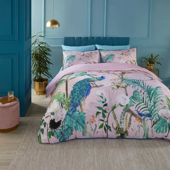 Soiree Peacock Jungle 200 Thread Count Cotton Duvet Cover and Pillowcase Set Dunelm