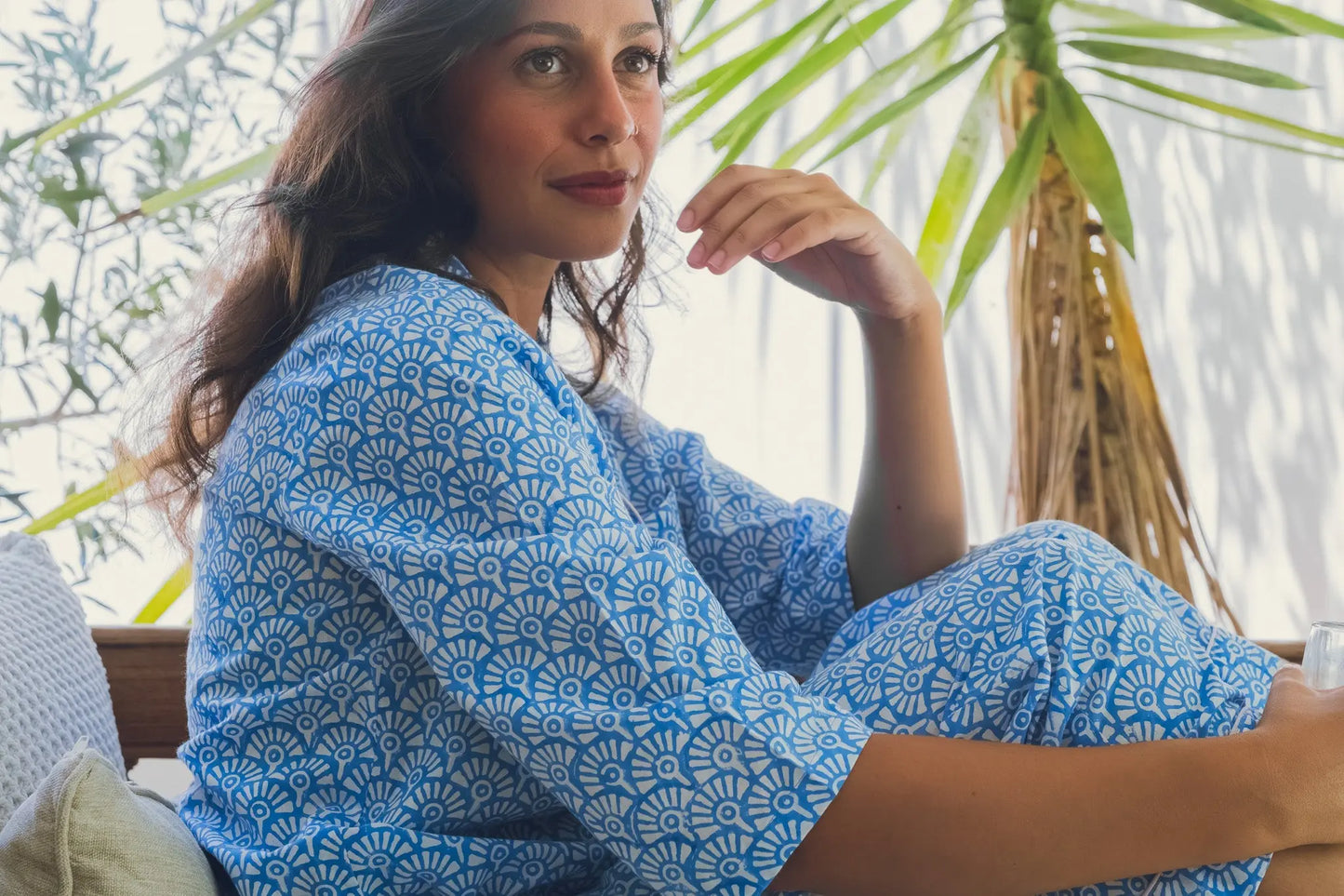 Somaya Block Printed Long Sleeve Pyjama Trouser Set Naree Clothing