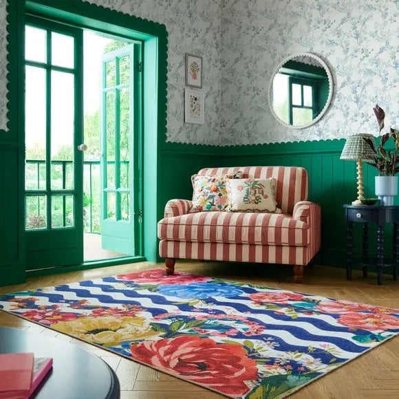 Sophie Robinson Juicy Bloom Floral Washable Rug Dunelm