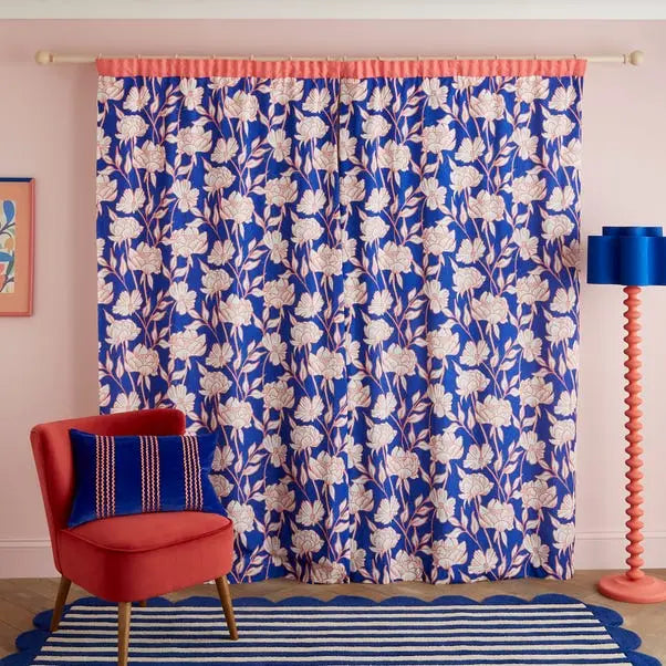 Sophie Robinson Tree Peony Pencil Pleat Curtains Dunelm