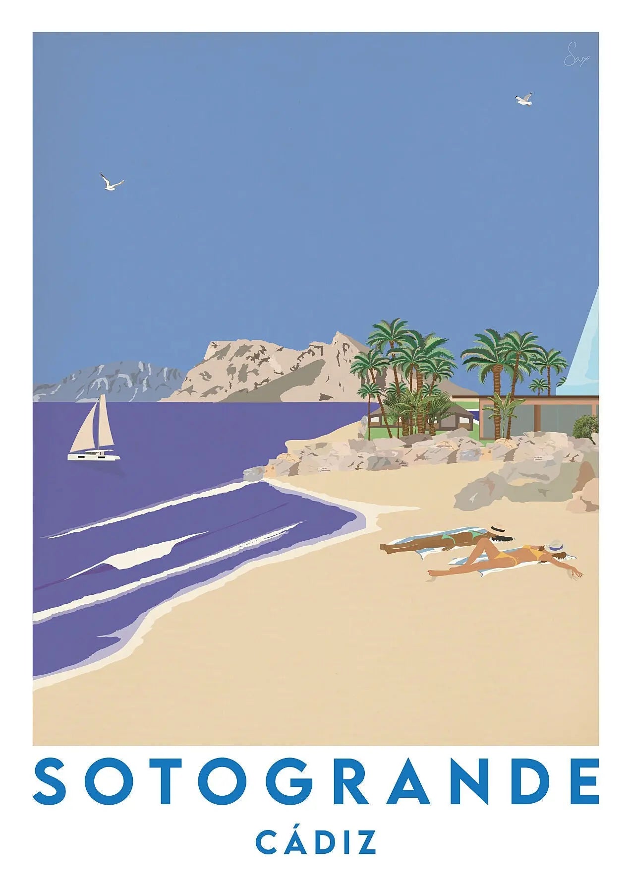 Sotogrande Beach, Cádiz (2nd Edition) Travel art by SAX Doodle