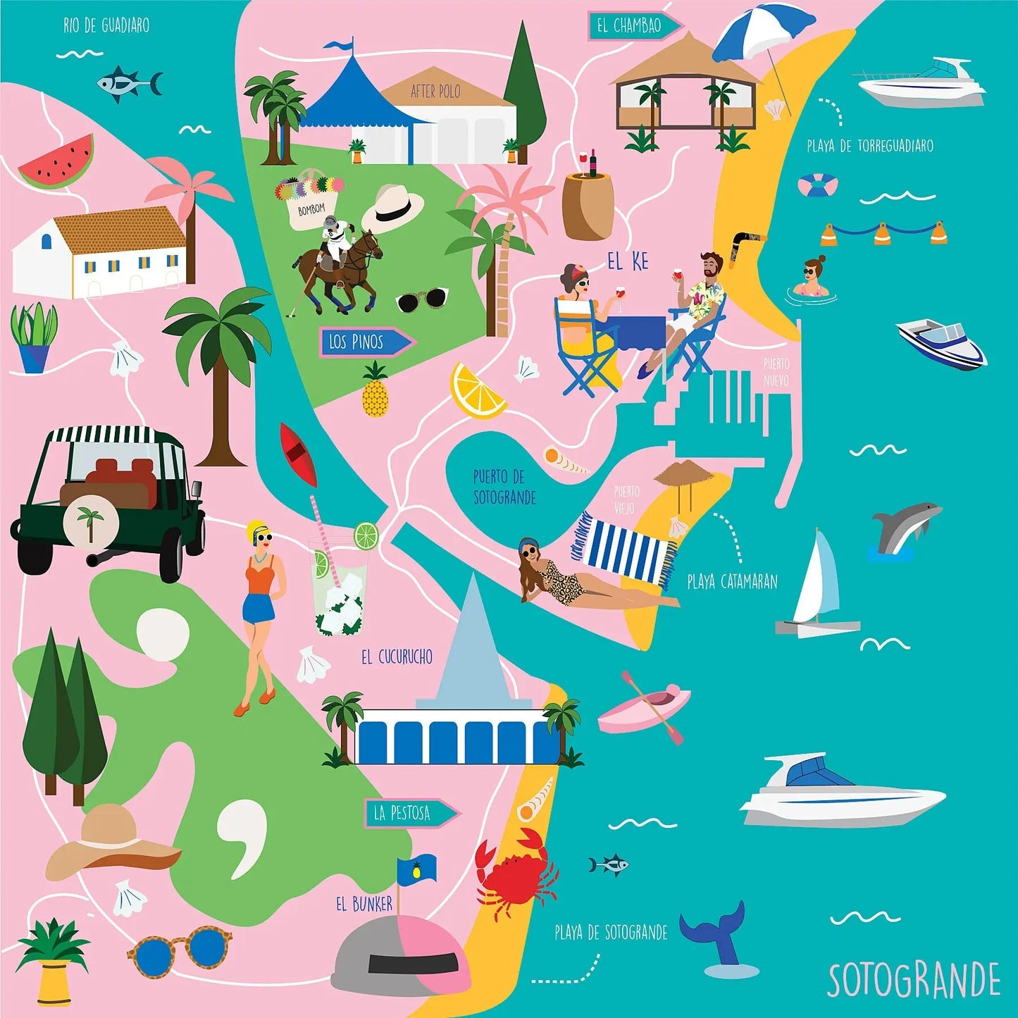 Sotogrande Map 20x20 Travel art by SAX Doodle