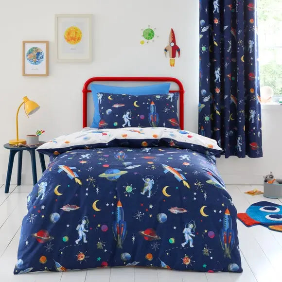 Space 100% Cotton Reversible Duvet Cover and Pillowcase Set Dunelm
