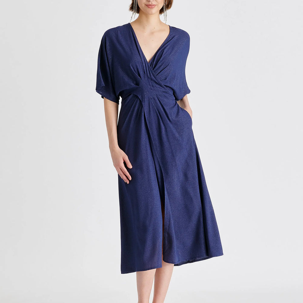 Sparkled Midi Wrap Dress With Pleated Details Paisie