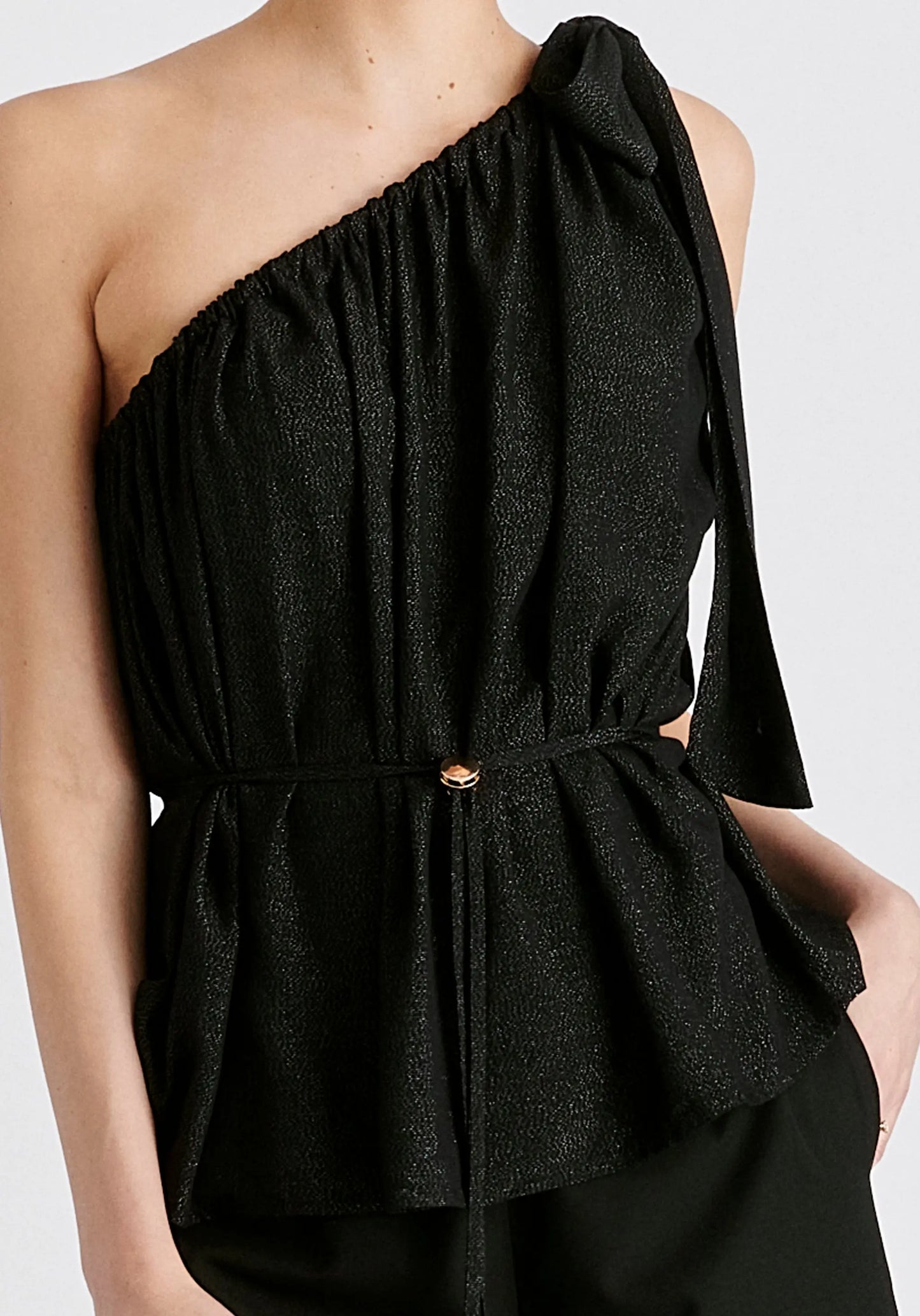 Sparkled One Shoulder Bow Top Paisie