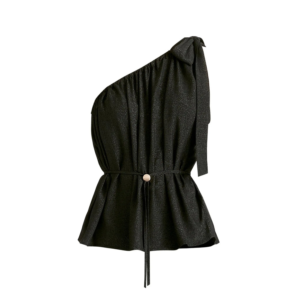 Sparkled One Shoulder Bow Top Paisie