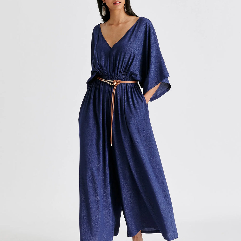 Sparkled Wide Leg Jumpsuit With Belt Paisie