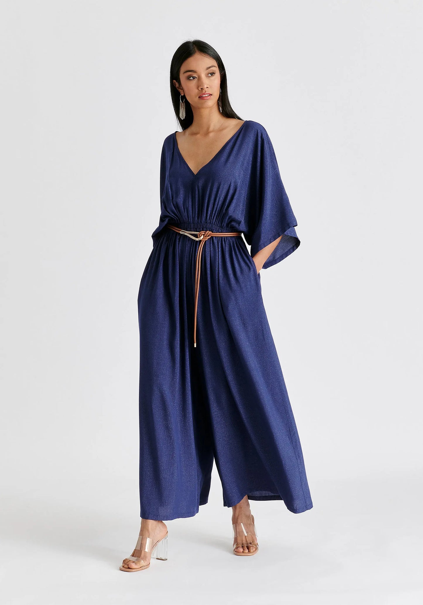 Sparkled Wide Leg Jumpsuit With Belt Paisie