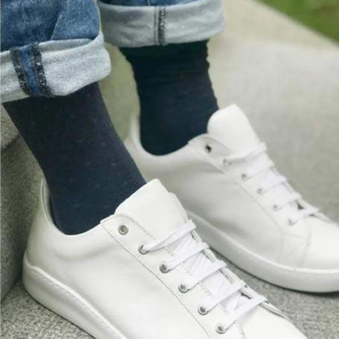 Spotted Navy Bamboo Socks (Comfort Cuff) Swole Panda