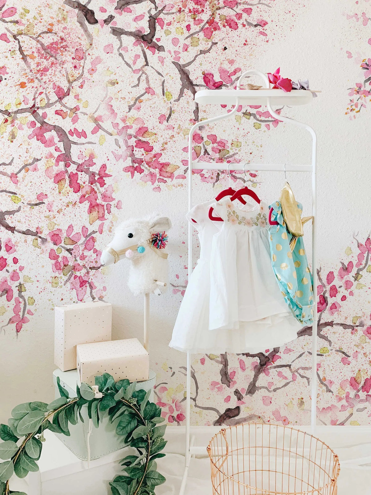 Spring Cherry Blossom Removable Wallpaper | Watercolor Wall Mural | Peel and Stick Wallmural | Floral Mural | Wall Murals ClickWalls