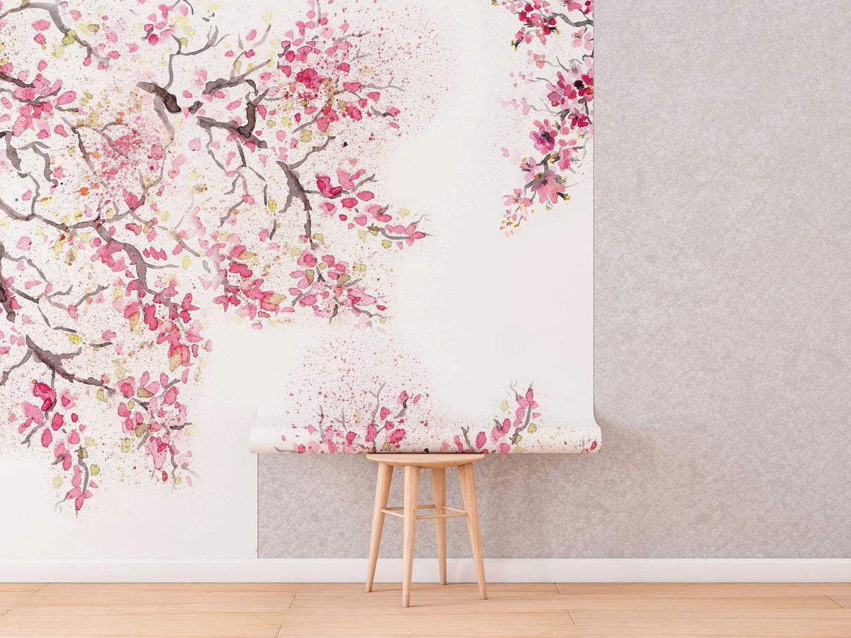 Spring Cherry Blossom Removable Wallpaper | Watercolor Wall Mural | Peel and Stick Wallmural | Floral Mural | Wall Murals ClickWalls