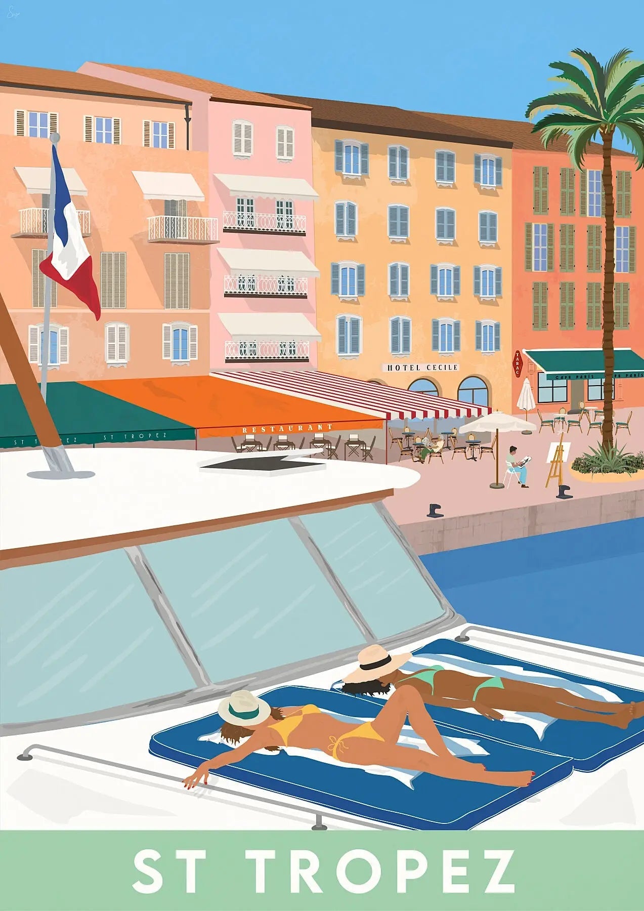 St Tropez, France Travel art by SAX Doodle