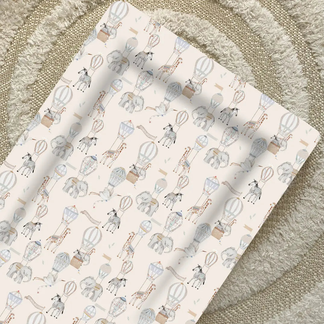 Standard Changing Mat - Beige Hot Air Balloons Print Bobbin and Bumble
