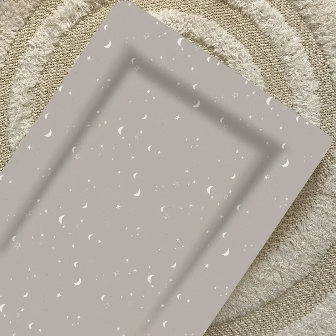 Standard Changing Mat - Grey-green moon and stars Print Bobbin and Bumble
