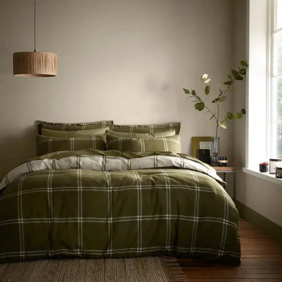 Stanway Check Natural Cotton Duvet Cover and Pillowcase Set Dunelm