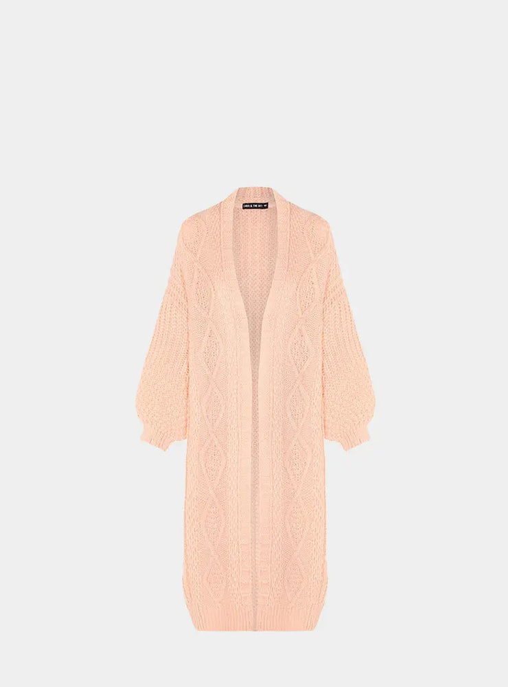 Stevie Cable Balloon Sleeve Long Cardigan - Peach Cara & The Sky