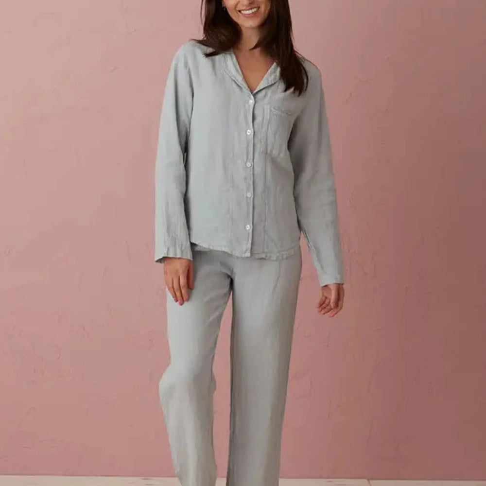 Stone Grey Tilly 100% Linen Pyjama Bottoms The Secret Linen Store