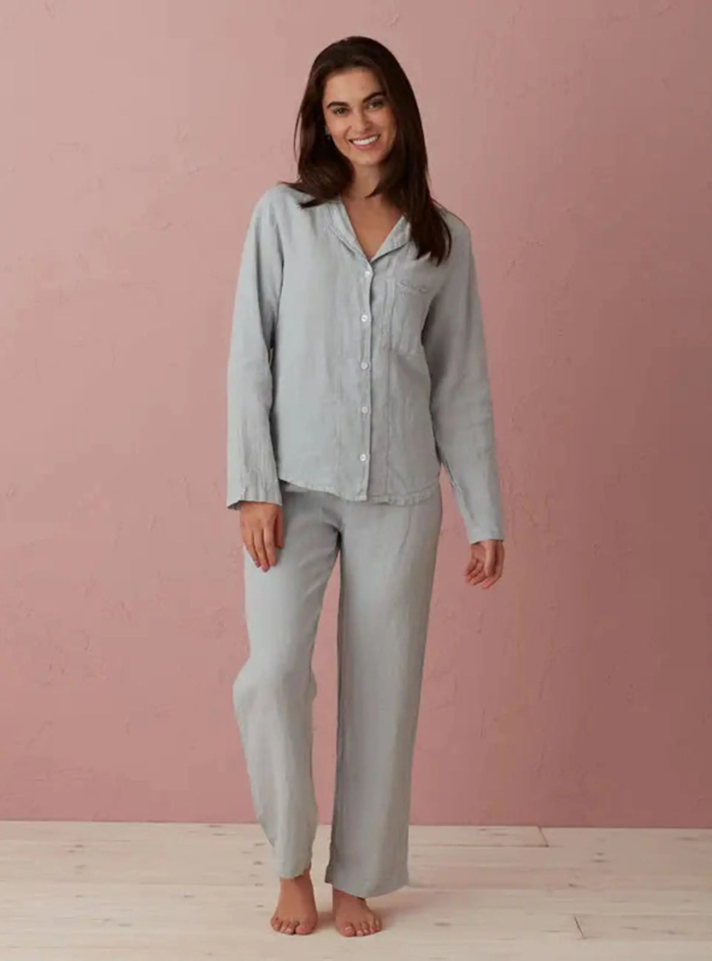Stone Grey Tilly 100% Linen Pyjama Bottoms The Secret Linen Store