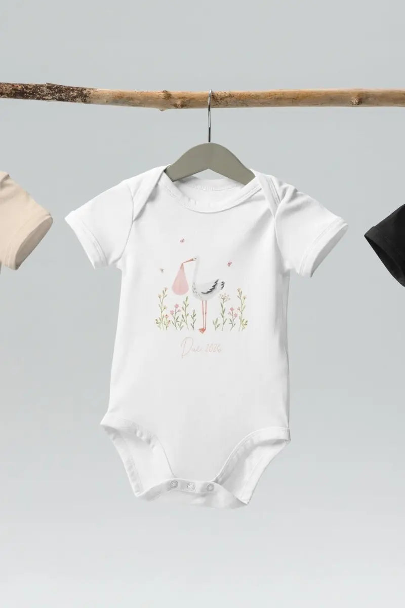Stork Baby Girl Due Bodysuit White Cozy Crew Club