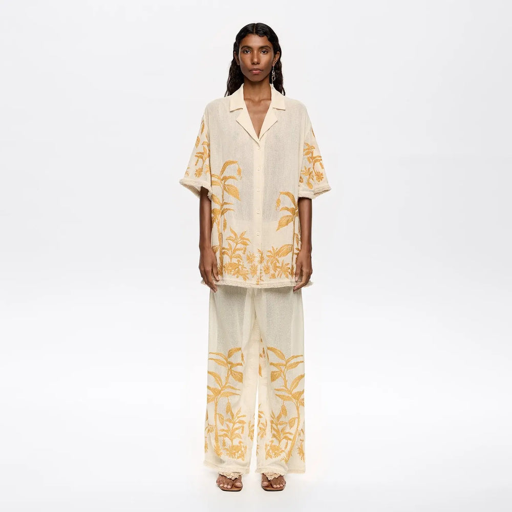 Straight vanilla trousers with embroidery and frayed details Bimba y Lola UK