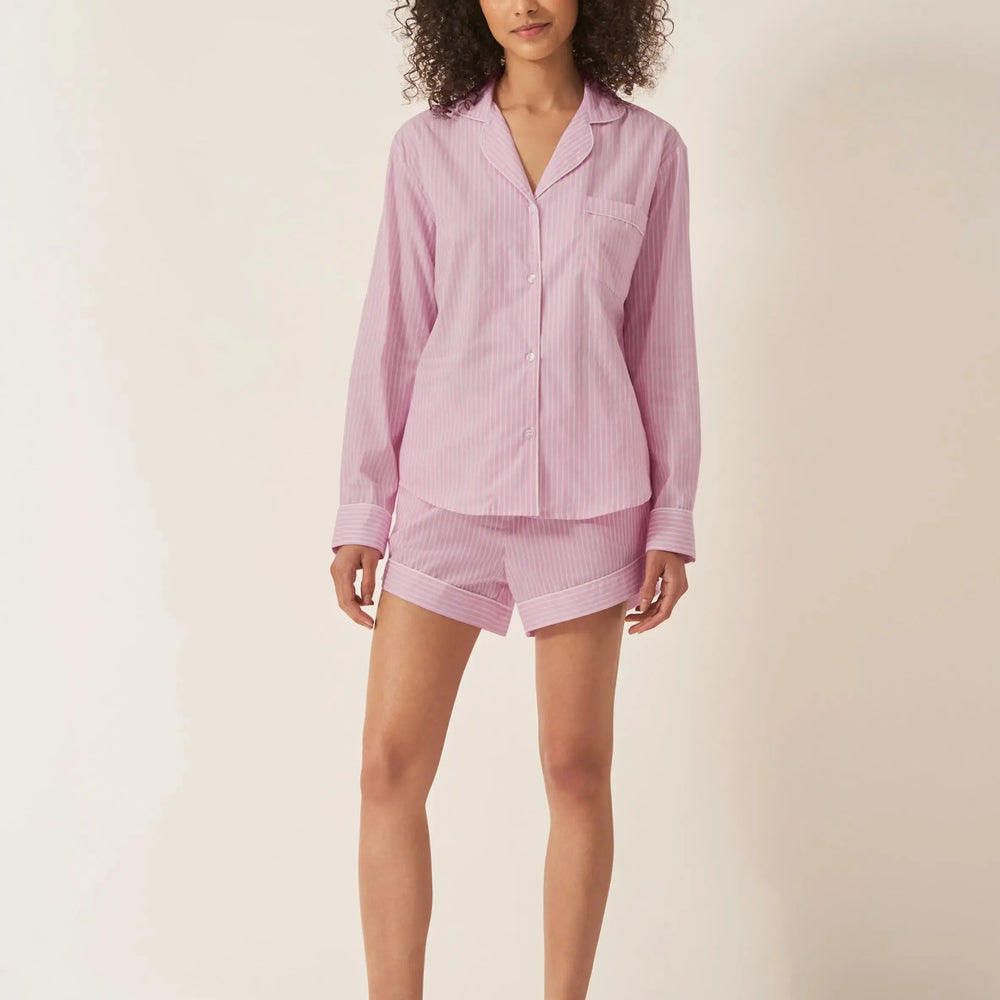 Stripe Women's Long Sleeve Organic Cotton Pyjama Short Set Myza