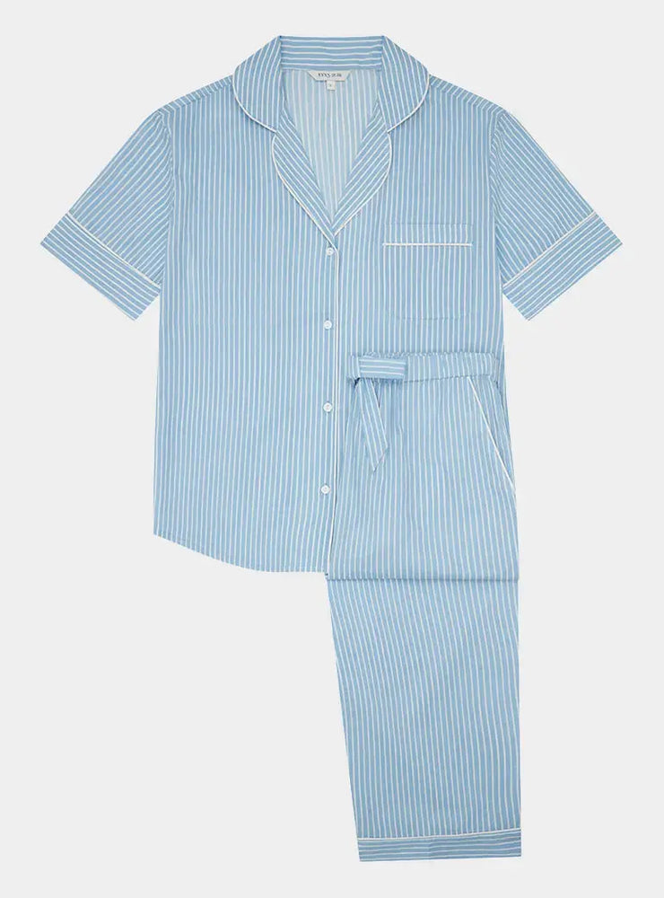 Stripe Women's Short Sleeve Organic Cotton Pyjama Trouser Set Myza