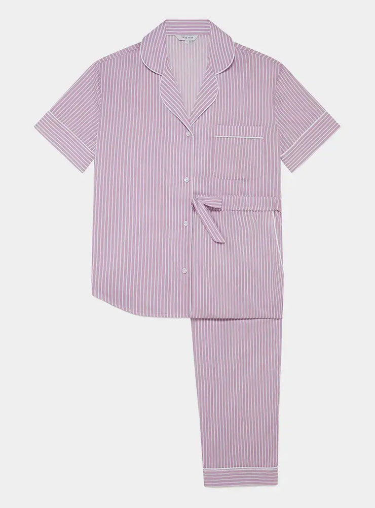 Stripe Women's Short Sleeve Organic Cotton Pyjama Trouser Set Myza