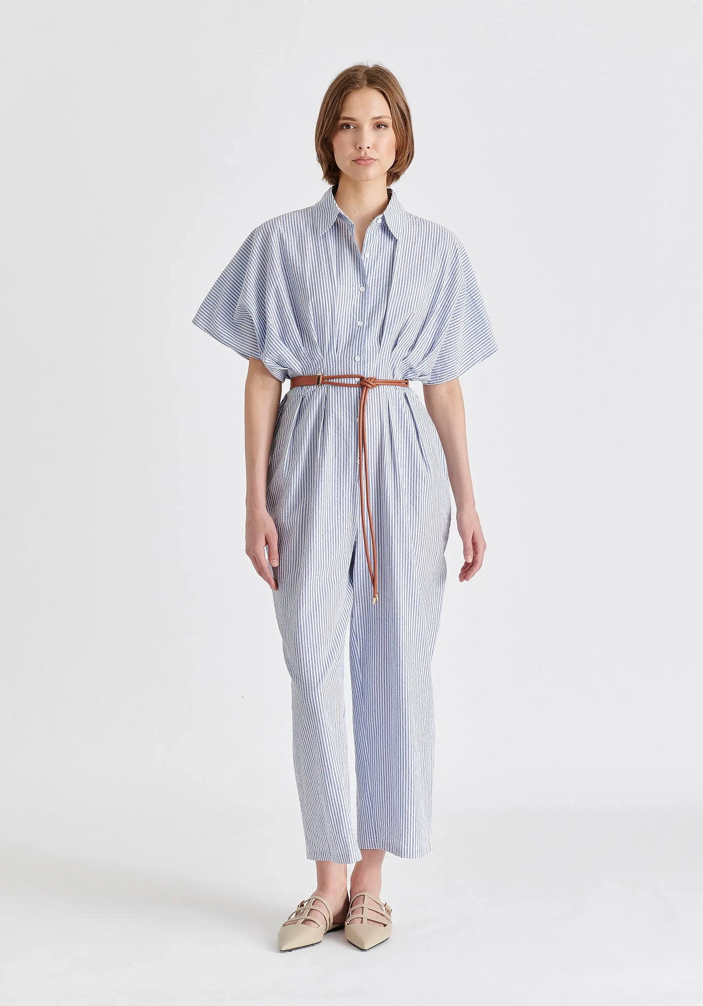 Striped Jumpsuit With Waist Pleats Paisie