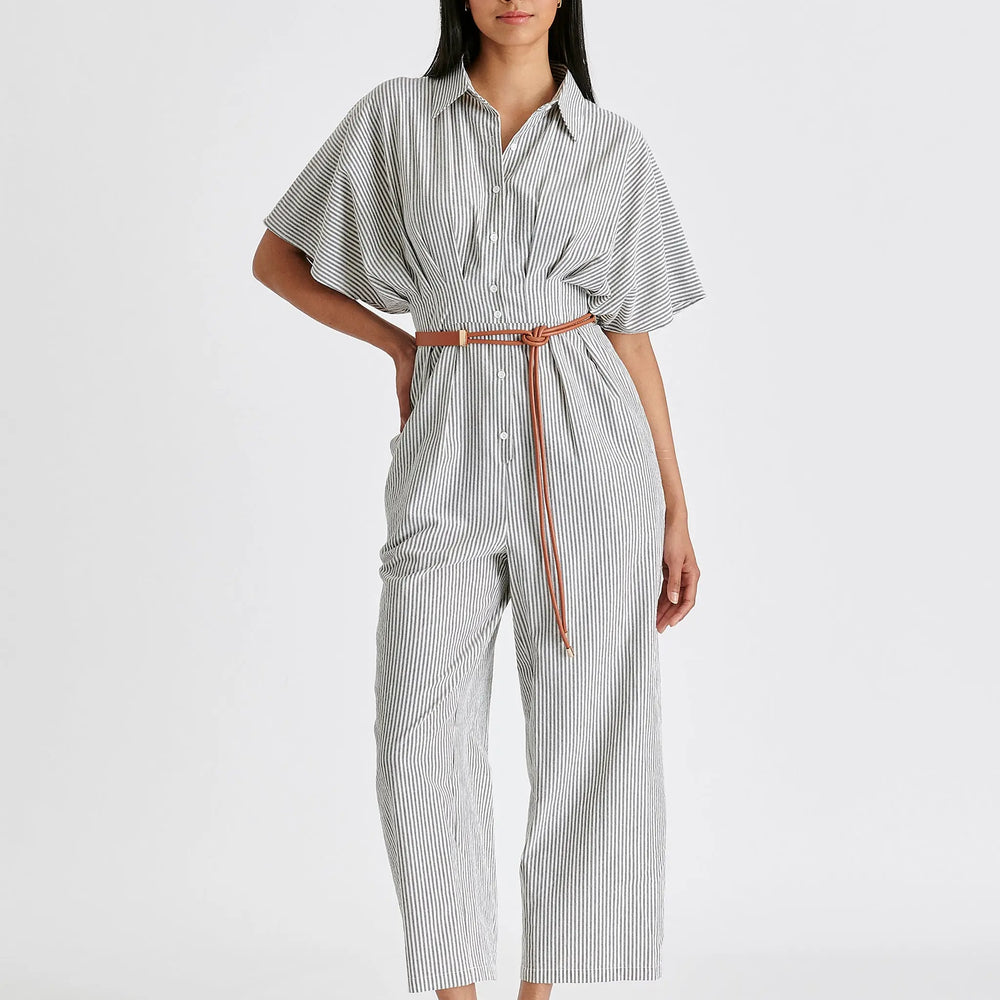 Striped Jumpsuit With Waist Pleats Paisie