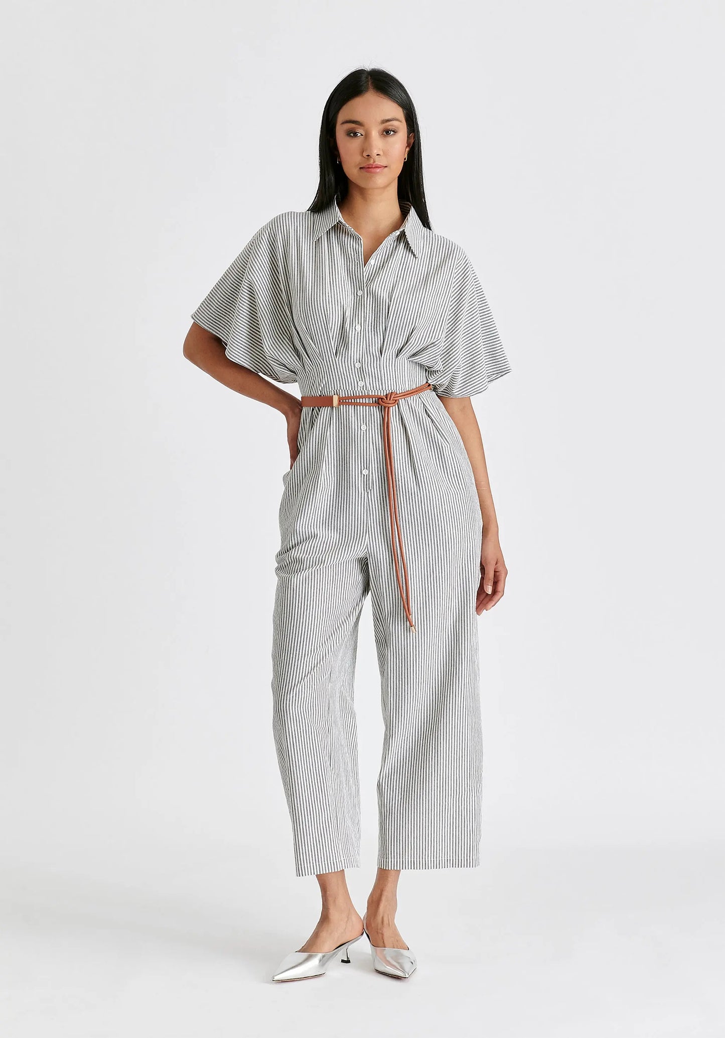 Striped Jumpsuit With Waist Pleats Paisie