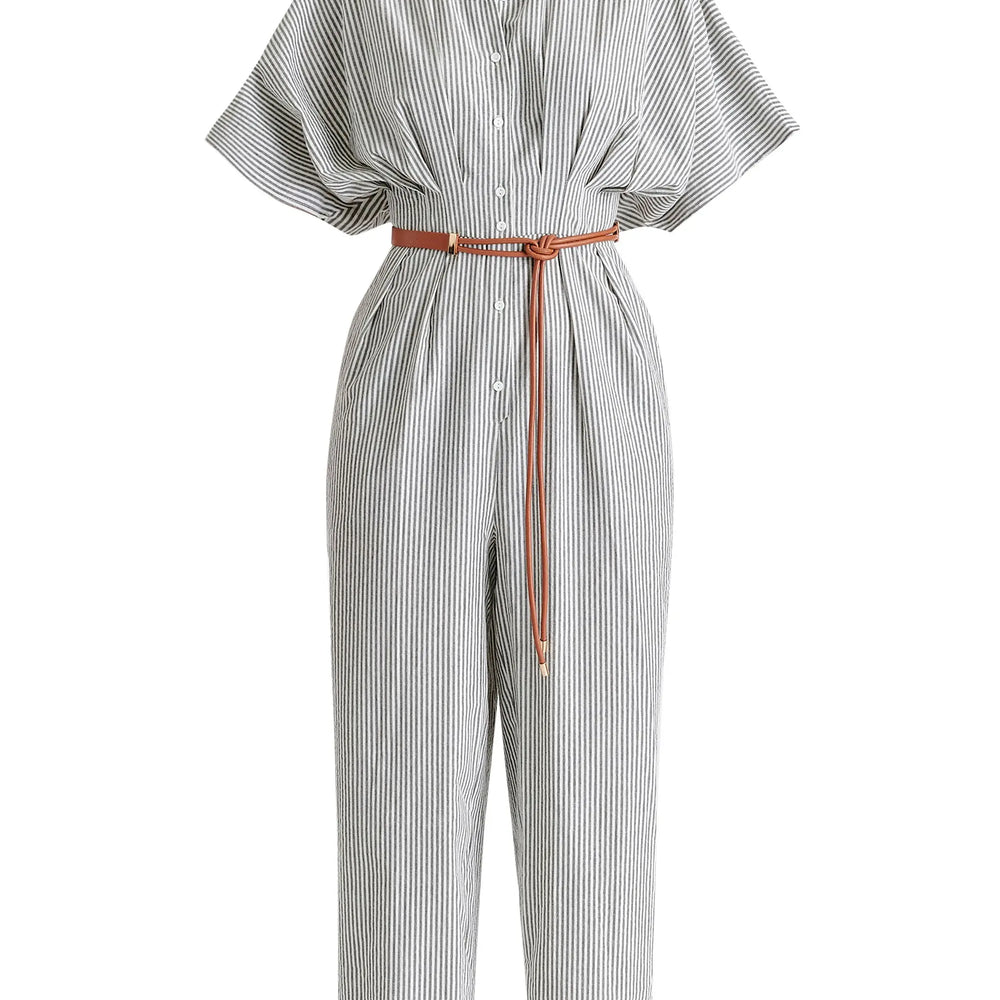 Striped Jumpsuit With Waist Pleats Paisie
