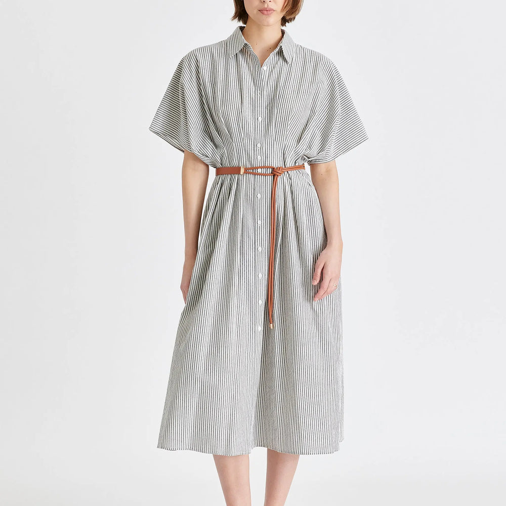 Striped Shirt Dress With Waist Pleats Paisie