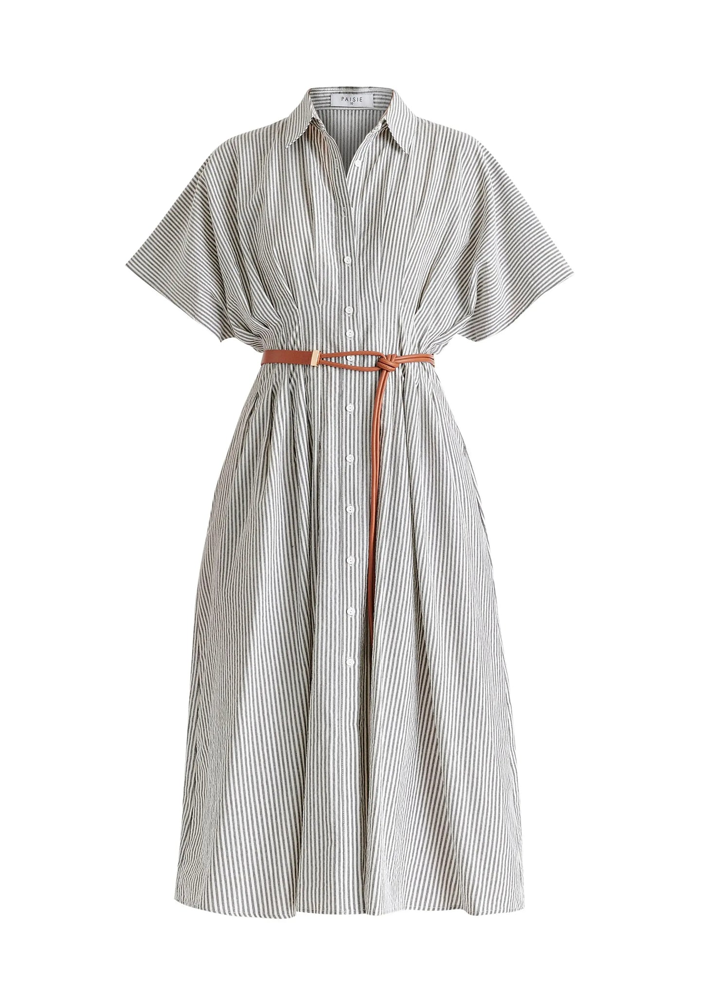 Striped Shirt Dress With Waist Pleats Paisie