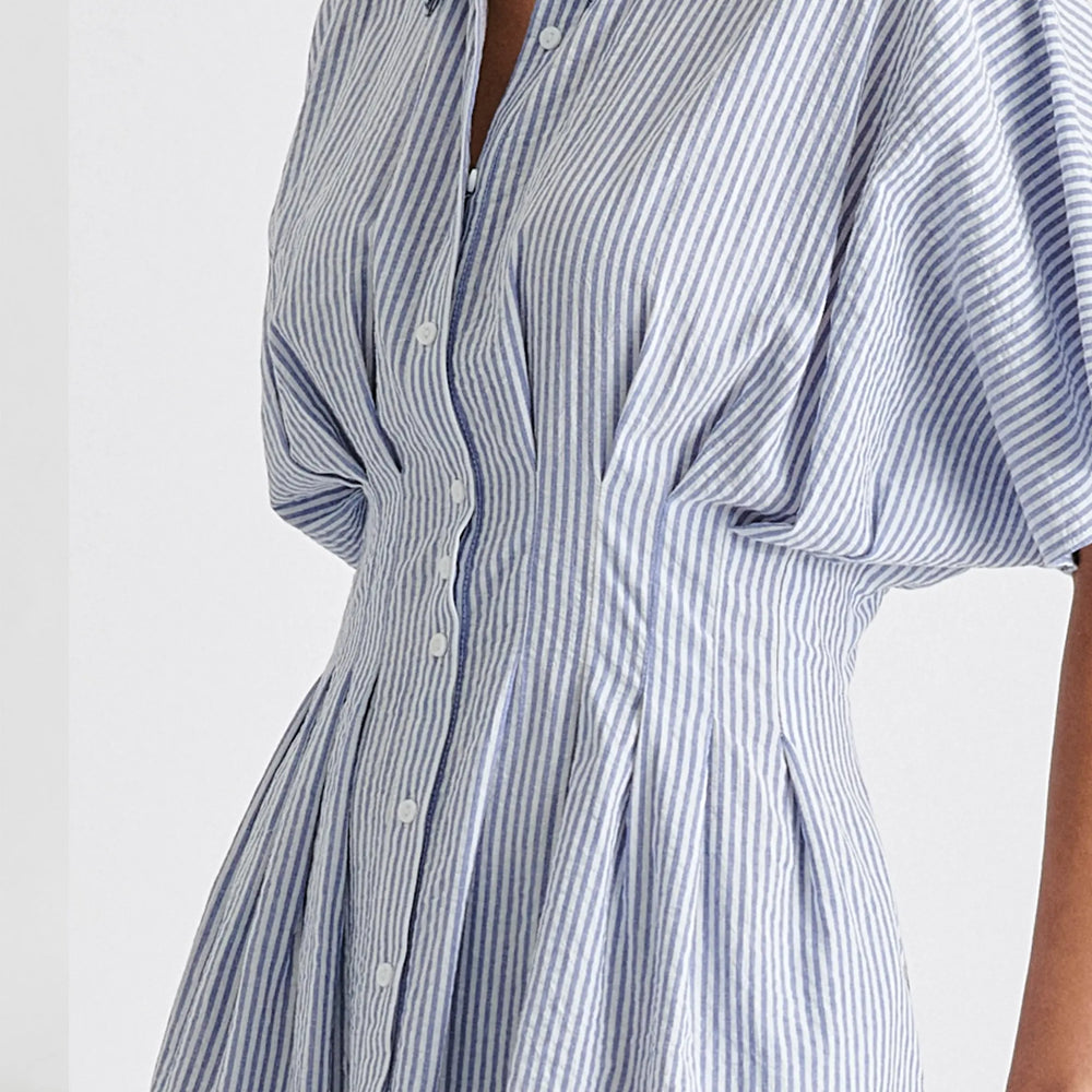 Striped Shirt Dress With Waist Pleats Paisie