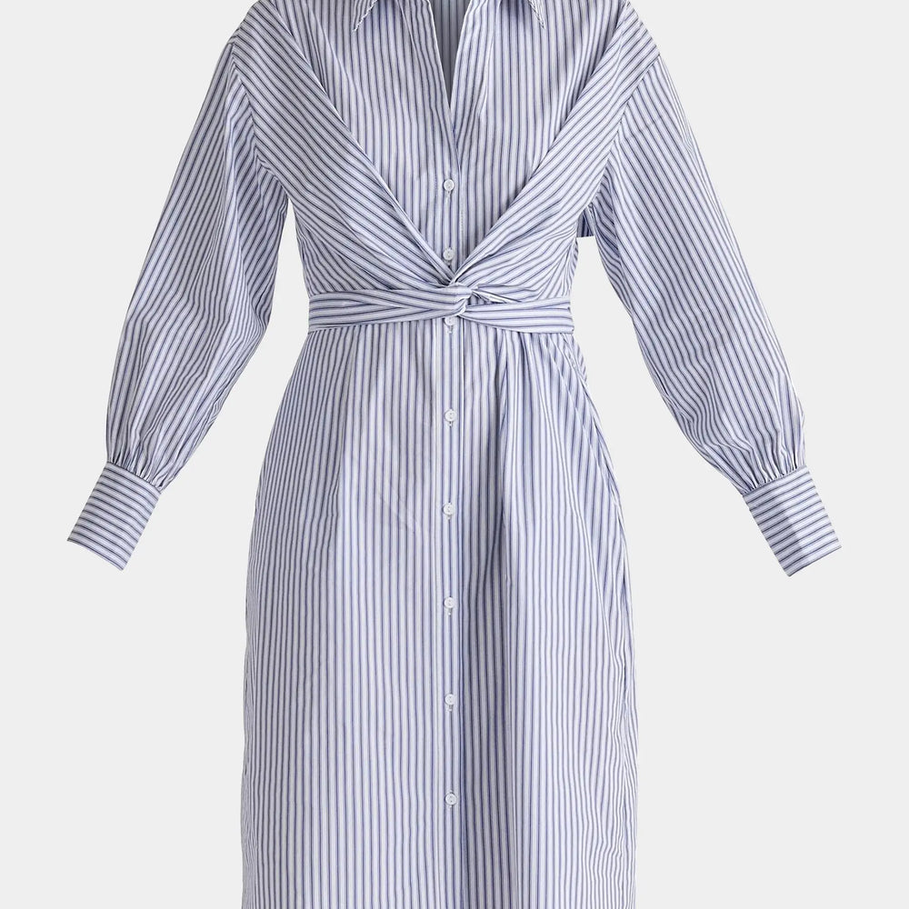 Striped Shirt Dress With Waist Tie Paisie