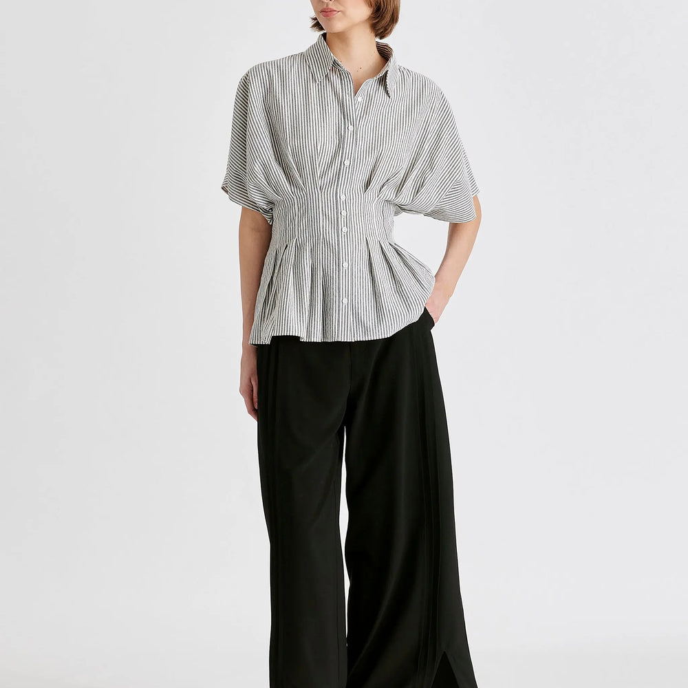 Striped Shirt With Waist Pleats Paisie