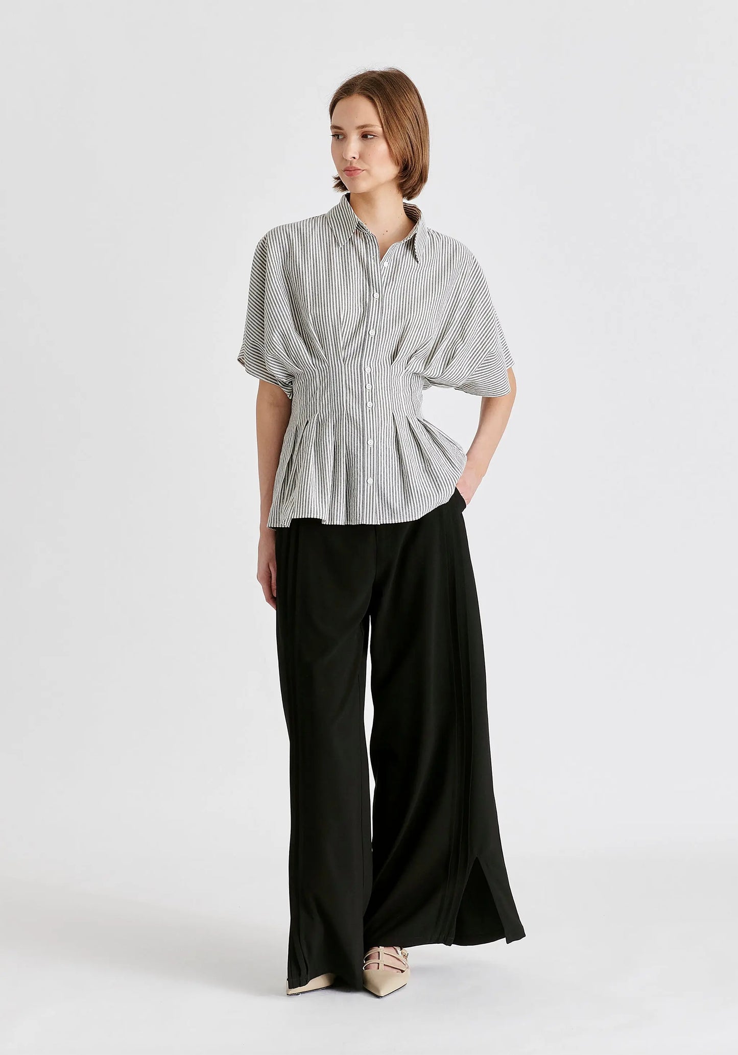 Striped Shirt With Waist Pleats Paisie