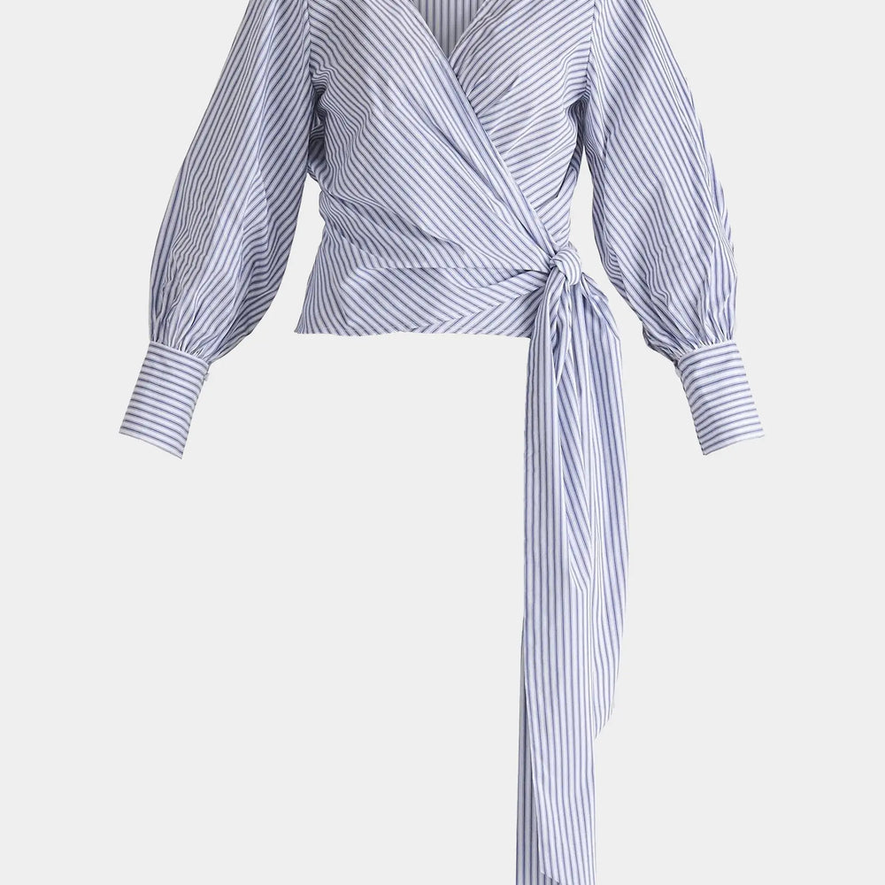 Striped Wrap Top With Waist Tie Paisie