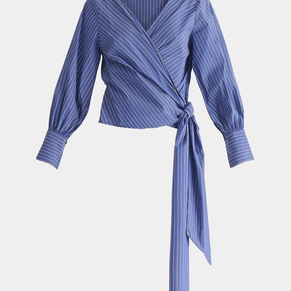 Striped Wrap Top With Waist Tie Paisie