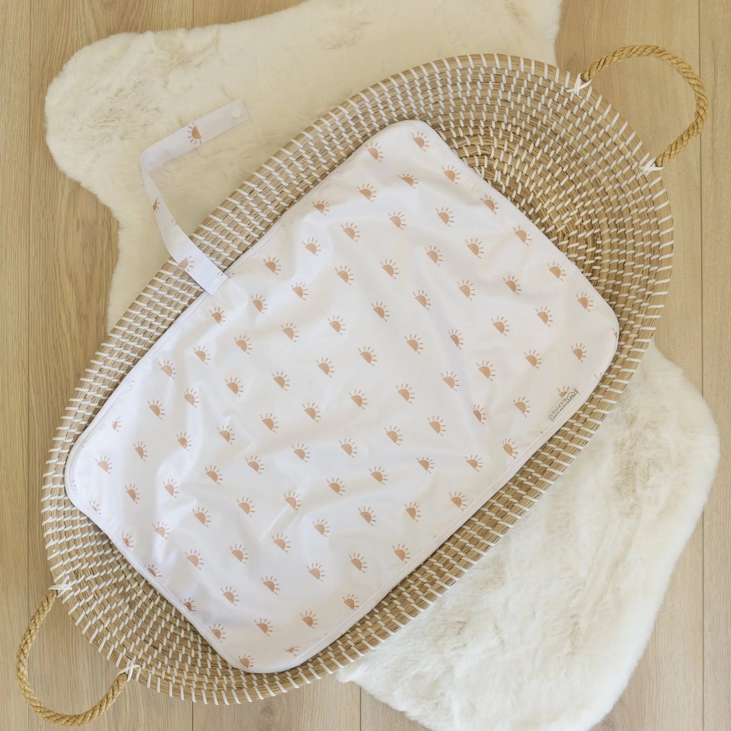 Sunnies White with Camel Baby Travel Changing Mats Modern Cloth Nappies