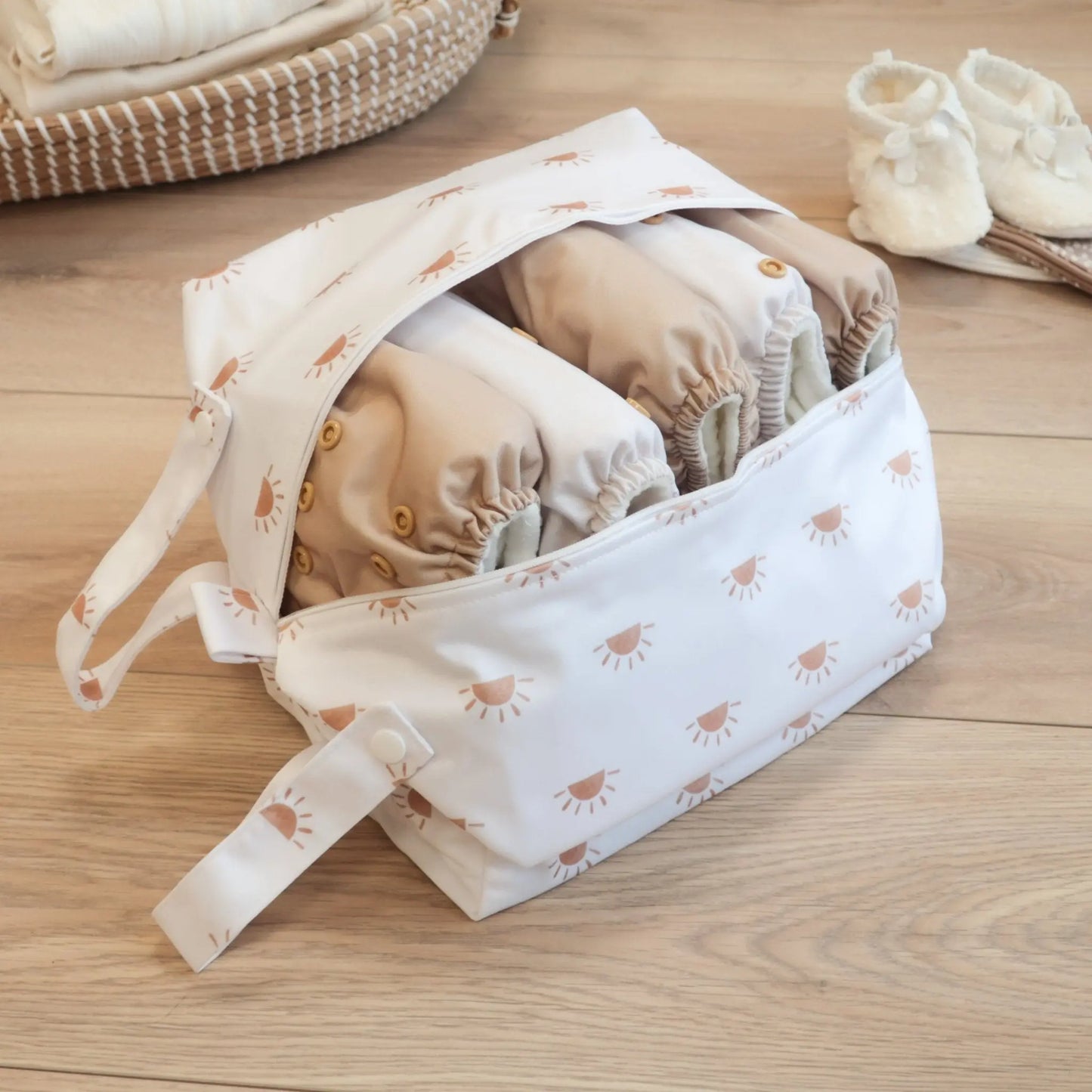 Sunnies White with Camel Cloth Nappy Pod Modern Cloth Nappies