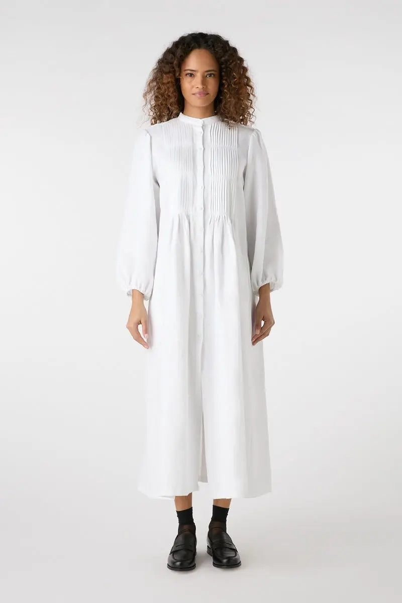 Symmetry Linen Dress - White Bamford