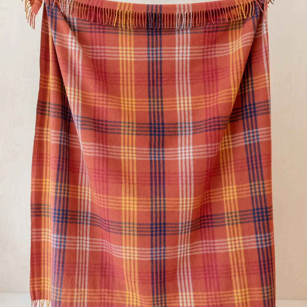 TBCo x Banjo Recycled Wool Blanket in Rust Grid Check TartanBlanketCo