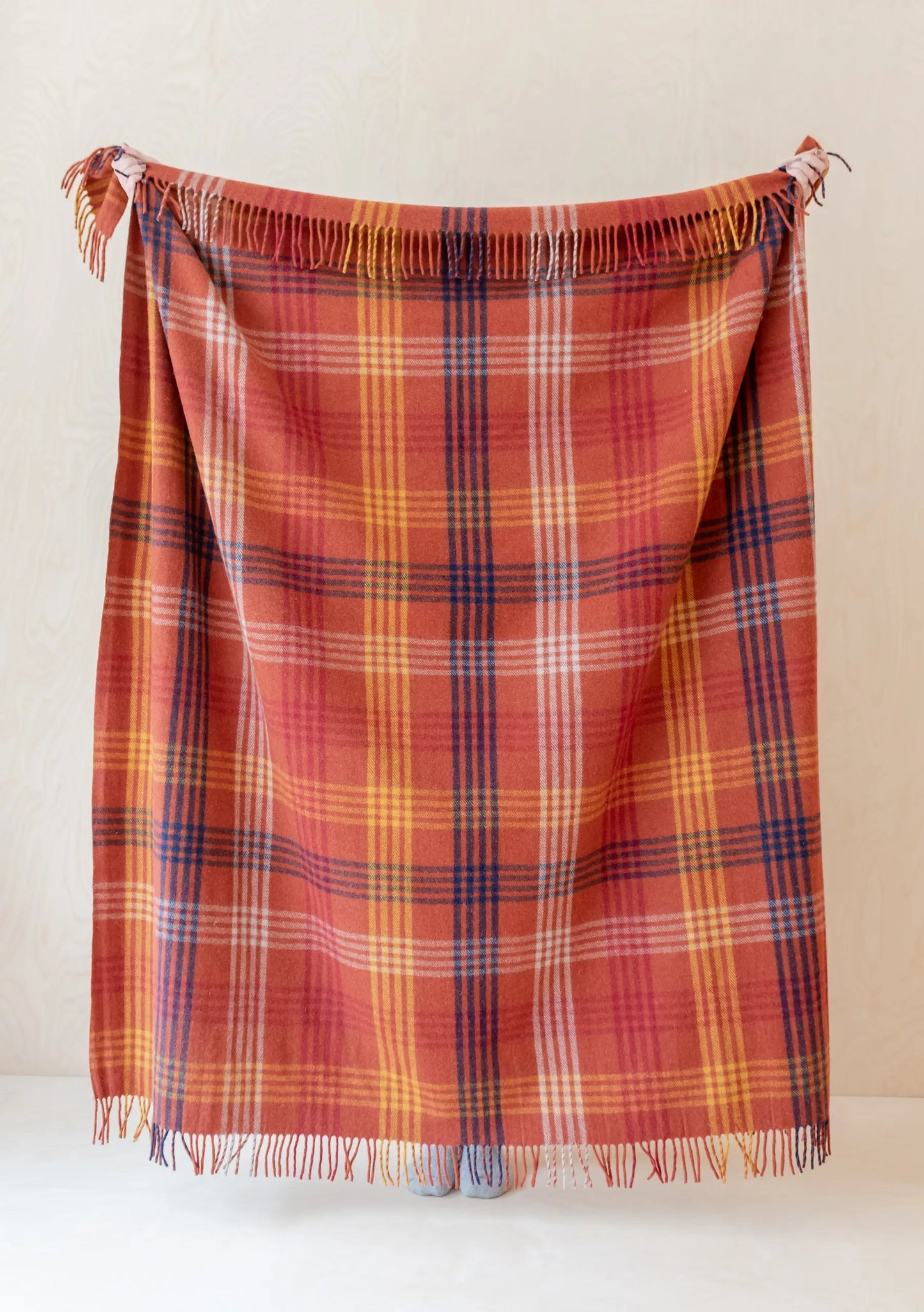 TBCo x Banjo Recycled Wool Blanket in Rust Grid Check TartanBlanketCo